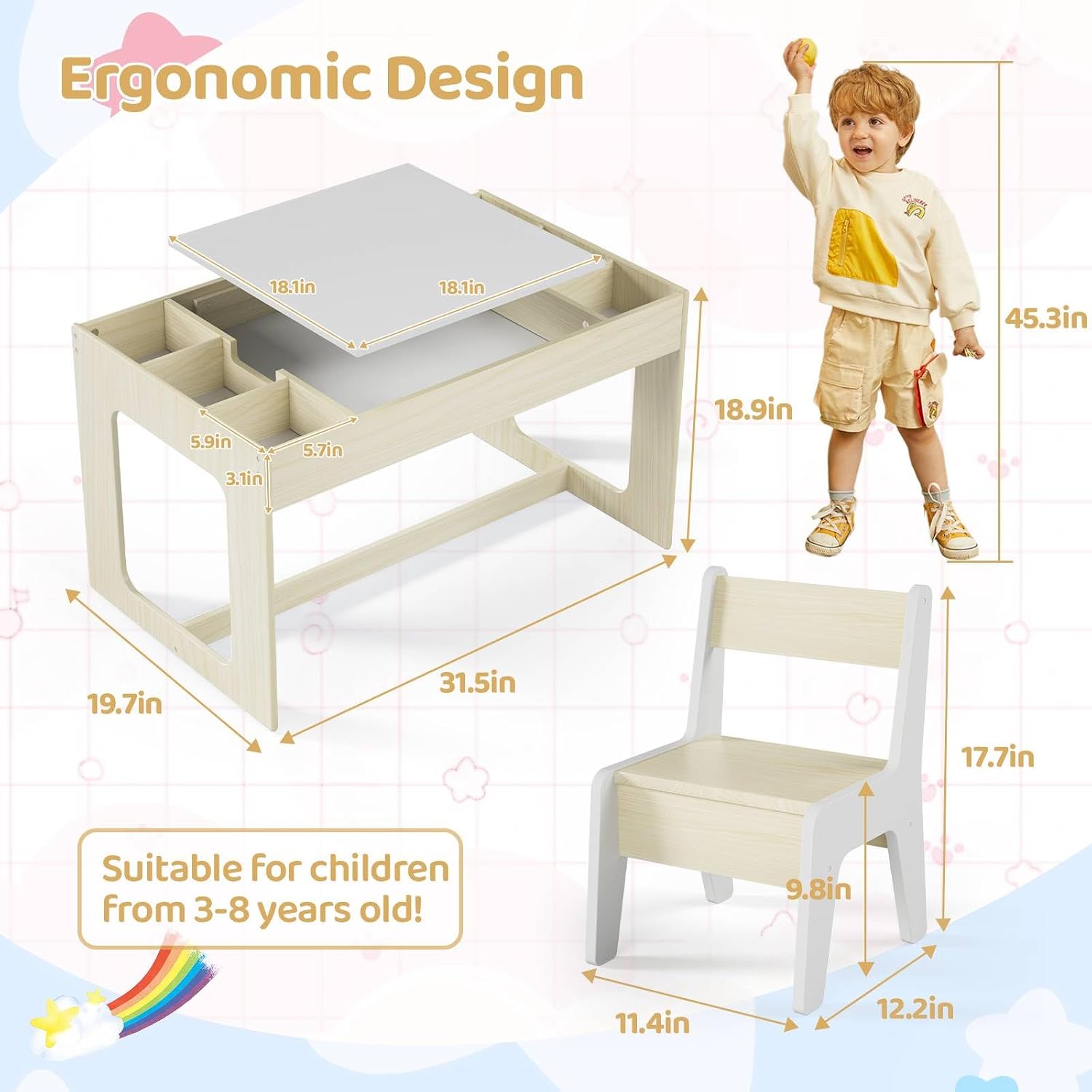 3 in 1 Kids Art Table and Chai - огляд і ціна Art And Craft For Nursery