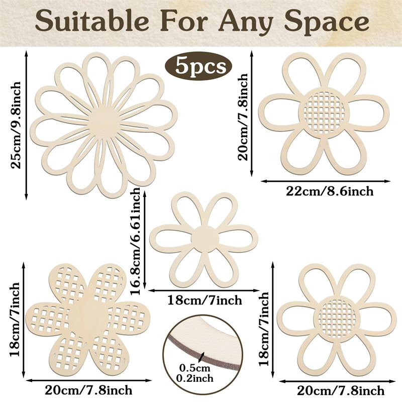 5pcs Wooden Flower Wall Decor  - огляд і ціна Art And Craft For Nursery